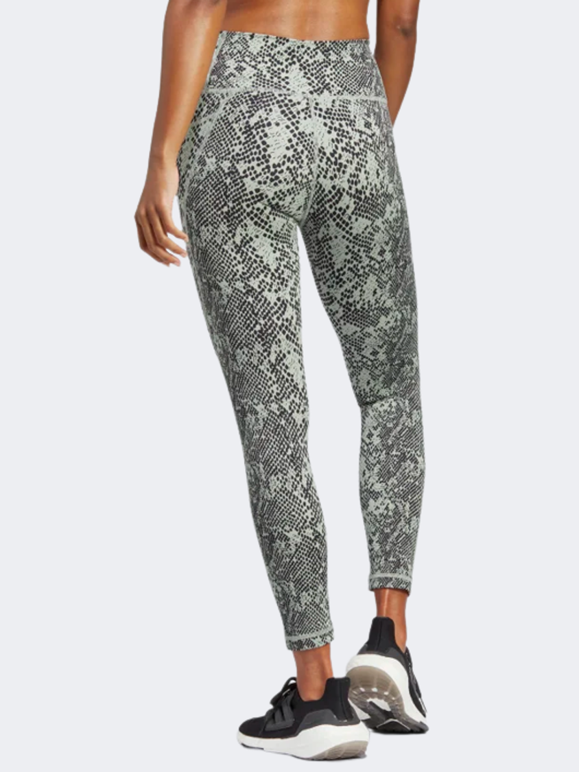 Adidas Optime Stash Pocket Animal Print 7/8 Women Training Tight Silver Green