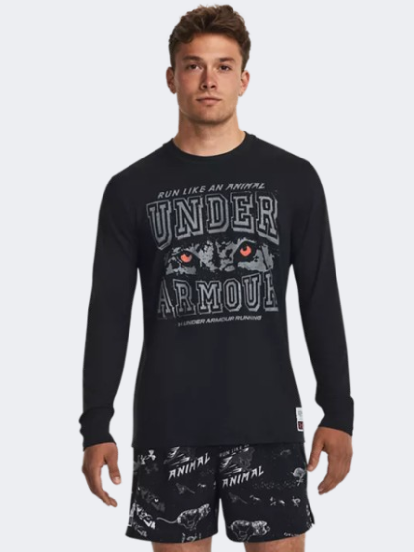 Under Armour اركض مثل رجل بأكمام طويلة أسود/حصى