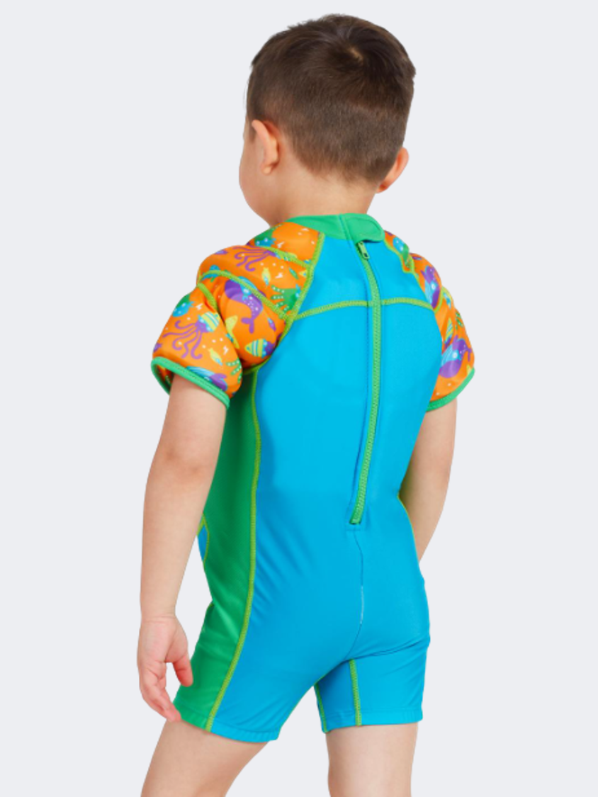 Zoggs Water Wings Floatsuit Kids Swim Suit Blue/Orange