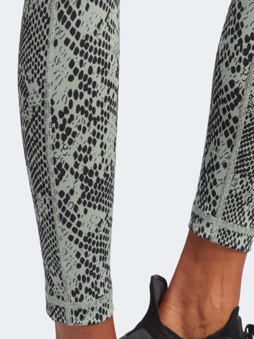 Adidas Optime Stash Pocket Animal Print 7/8 Women Training Tight Silver Green