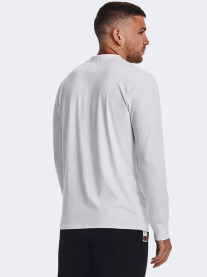 Under Armour اركض مثل رجل قميص بأكمام طويلة أبيض/رمادي