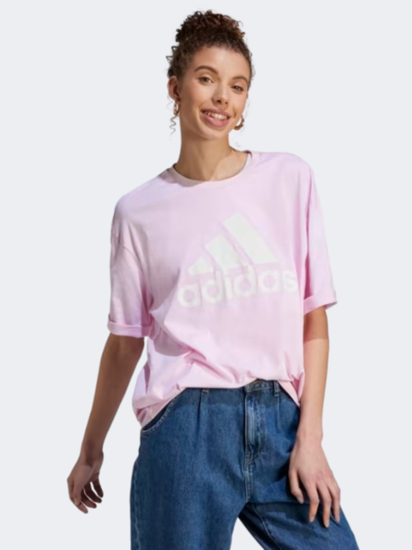 Adidas Essentials Big Logo Boyfriend Women Sportswear T-Shirt Clear Pink/White