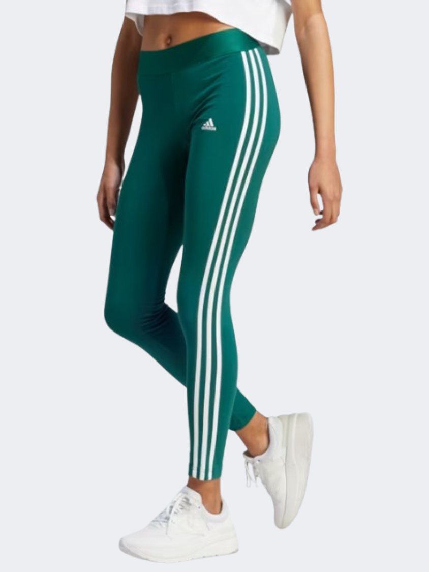 Adidas Essentials 3 Stripes Women Sportswear Tight Dark Green/White