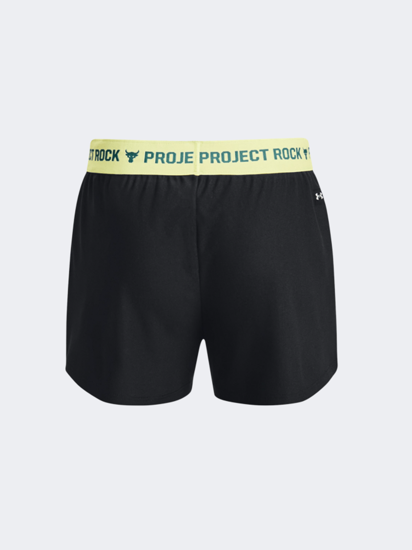 شورت تدريب للبنات Under Armour Project Rock Play Up أسود
