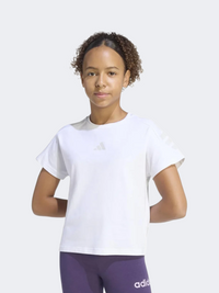 تيشيرت رياضي بنات Adidas Future Icons 3 Stripes أبيض/رمادي