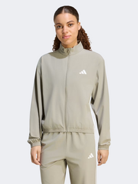 Adidas 3 Stripes Woven Women Training Jacket Silver Pebble/White