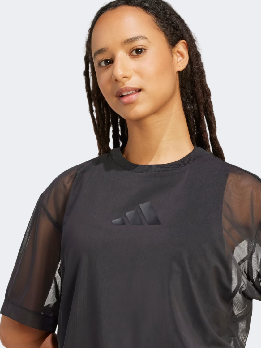 Adidas Soft Lux Mesh Women Sportswear T-Shirt Black