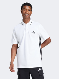 بولو رجالي Adidas Essentials 3-Stripes Piqué ملابس رياضية بأكمام قصيرة أبيض/أسود