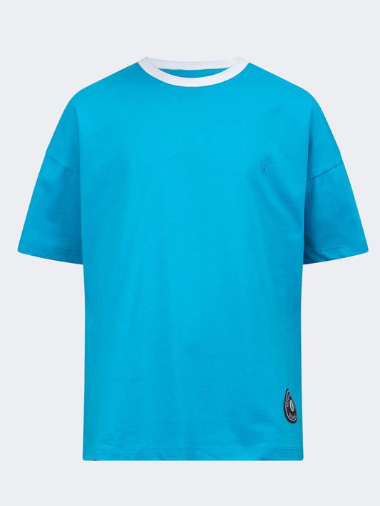Oil And Gaz Round Neck Kids-Girls Lifestyle T-Shirt Blue/White