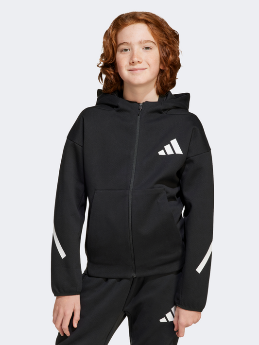 Adidas Z N E Full Zip Kids-Unisex Sportswear Hoody Black/White