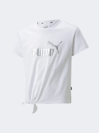 Puma Essentials+ Logo Knotted تيشيرت لايف ستايل للبنات أبيض
