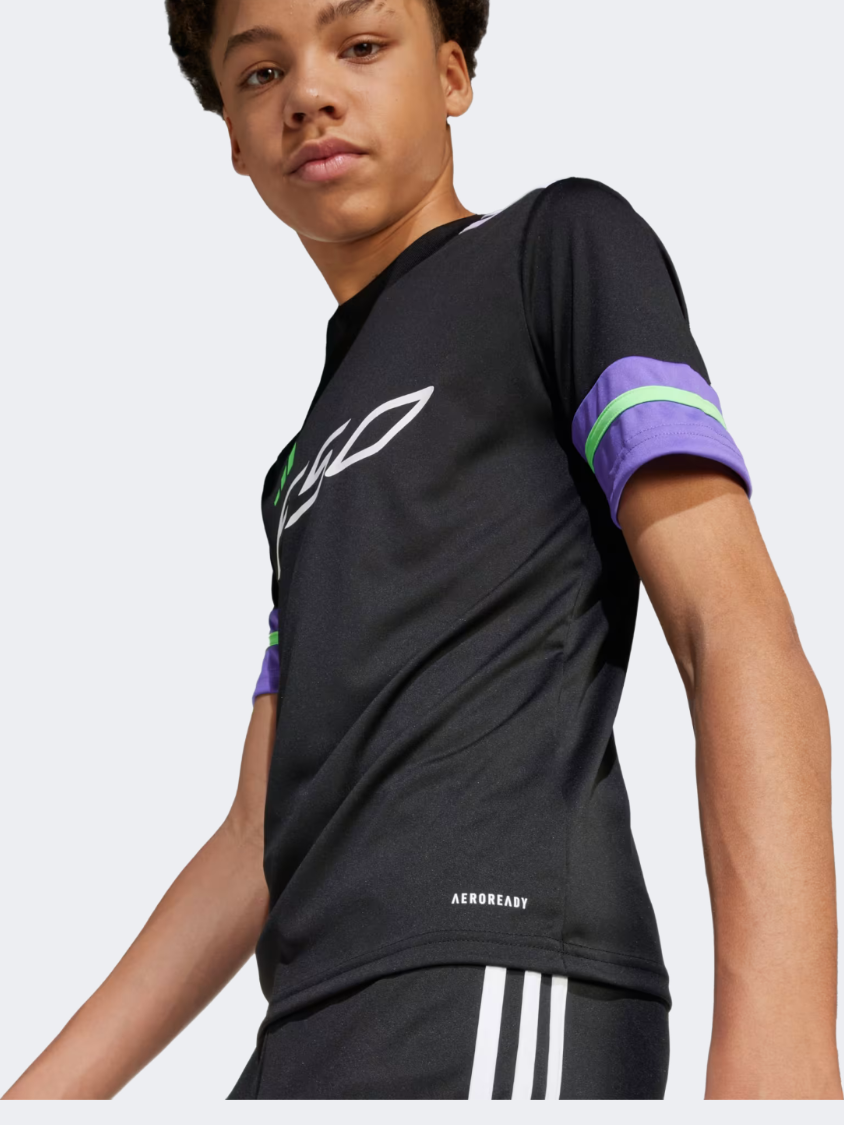 Adidas F50 Short Sleeve Jersey Kids-Boys Football T-Shirt Black/Purple Rush