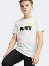 Puma Essential Plus 2 Col Logo تيشيرت نمط حياة أولاد أبيض/لايم شين