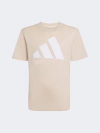 أديداس الأساسية قميص رياضي للفتيات الصغيرات بيج/أبيض
