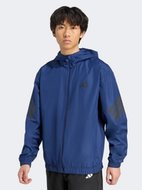 جاكيت تدريب رجالي Icon 3-Stripes Windproof من Adidas أزرق داكن/أسود