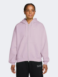 هودي نسائي لايف ستايل Nike Studio Fleece متوسطة الوزن بسحاب كامل ومقاس واسع بليتشيد لايلك/سايل