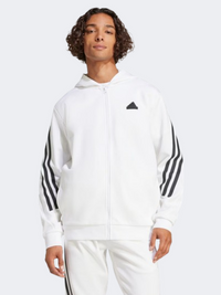 Adidas فيوتشر آيكونز 3 خطوط هودي رياضي رجالي لون أبيض/أسود