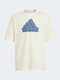 تيشيرت رياضي أولاد أطفال Adidas Future Icons Logo عاجي/Preloved Ink