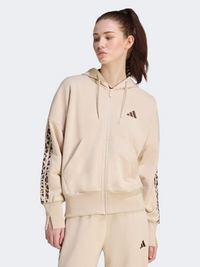 Adidas Seasonal Essentials Animal Print 3 Stripes Full Zip Women Sportswear Hoody Crystal Linen