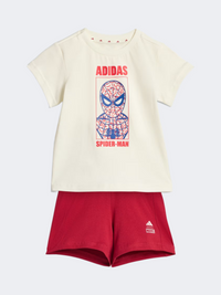 Adidas مارفل سبايدرمان تيشيرت طقم ملابس رياضية للأطفال الرضع أوف وايت