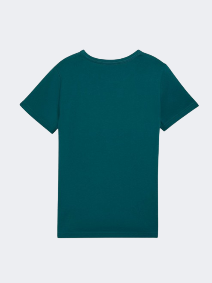 Puma Essential Plus 2 Logo Boys Lifestyle T-Shirt Cold Green