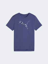 Puma Essentials Cat Logo Graphic Girls Training T-Shirt Blue Crystal