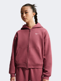 Nike Sportswear Studio Fleece Oversized Full Zip Girls Lifestyle Hoody Pink Smoke/White