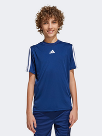 تيشيرت رياضي أولاد أطفال Train Essentials 3-Stripes من Adidas أزرق داكن/أبيض