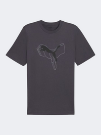 تيشيرت رجالي Puma Essential Plus Logo Lab Cat للحياة اليومية رمادي مجري