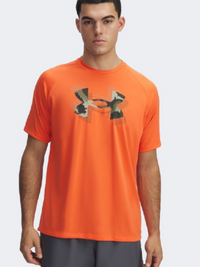 Under Armour Tech Print Fill تيشيرت تدريب رجالي ناري/أخضر باروك