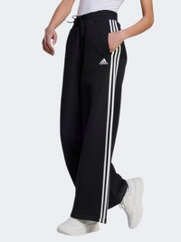 Adidas بنطال رياضي نسائي Essentials 3 Stripes French Terry Wide أسود/أبيض