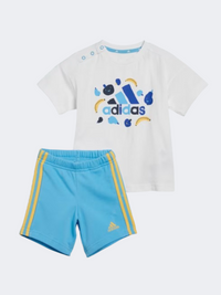 طقم رياضي أولاد رضع Adidas Essentials All Over Print Fruit أبيض/أزرق برست