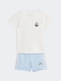 طقم تيشيرت قصير بناتي صغيرات Adidas Disney Original أبيض/متعدد الألوان