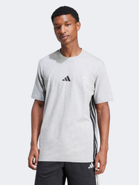 Adidas Essentials 3-Stripes Single Jersey Men Sportswear T-Shirt Grey Heather/Black