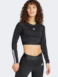 Adidas Hyperglam قميص تدريب نسائي بأكمام طويلة أسود/أبيض
