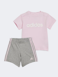 Adidas Lin طقم رياضي للبنات الصغيرات كلير بينك/أبيض