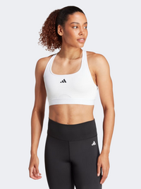 حمالة صدر تدريب نسائية Powerreact من Adidas دعم متوسط باللون الأبيض