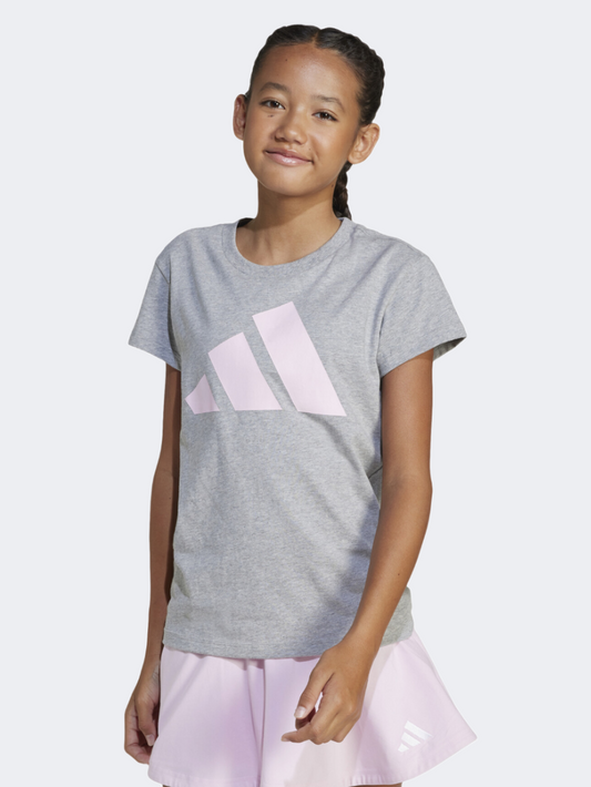 Adidas Essentials Kids-Girls Sportswear T-Shirt Grey Heather/Pink