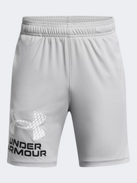 شورت تدريب للأولاد Under Armour Tech Logo رمادي فاتح/أبيض