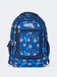 Topten Accessories حقيبة ظهر Ultimate Soccer المدرسية للجنسين - حقيبة العودة إلى المدرسة أزرق/أبيض