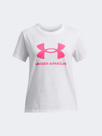 Under Armour Big Logo تيشيرت لايف ستايل أولاد أبيض/وردي