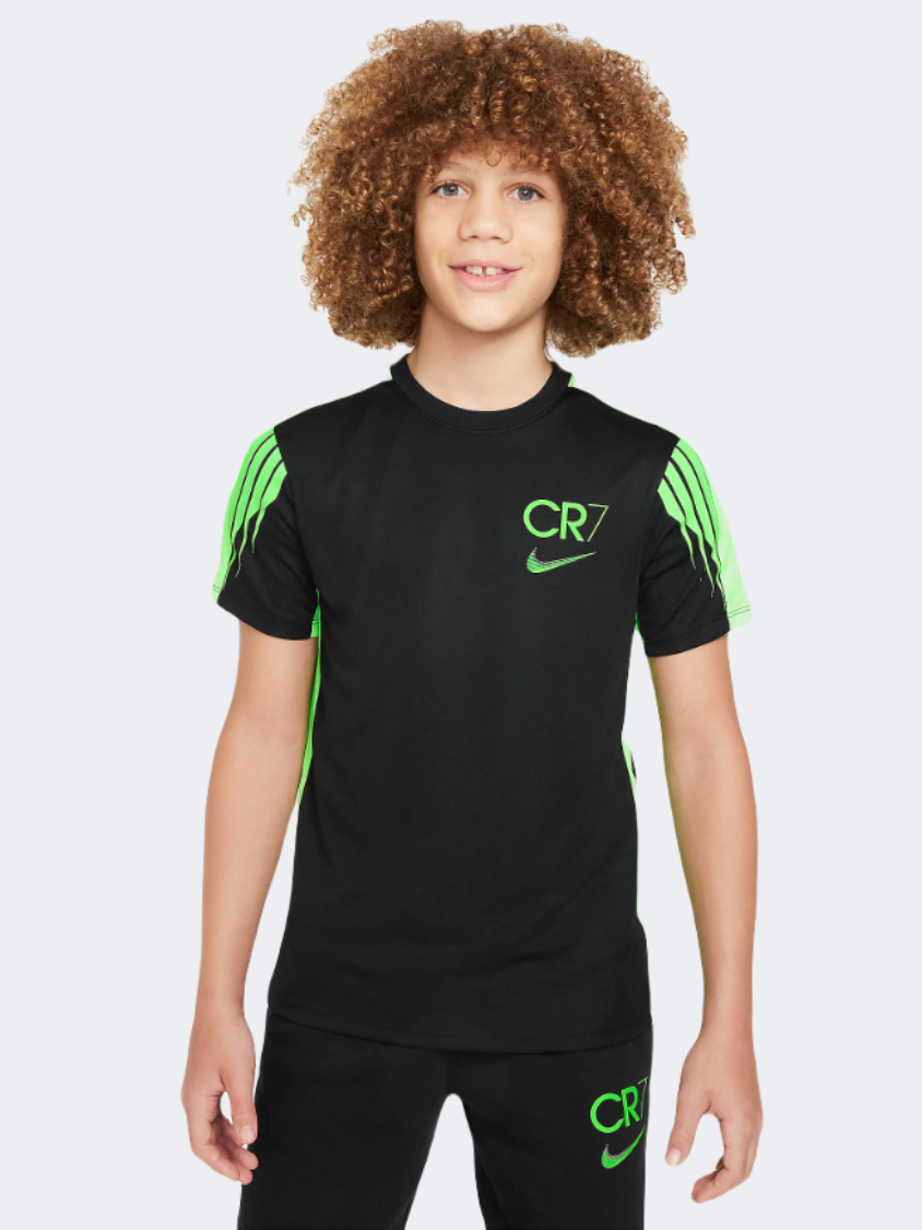 Nike Cr7 Academy 23 Boys Football T-Shirt Black/Green Strike