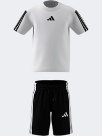 Adidas إسينشالز 3 خطوط طقم رياضي صغار أسود/أبيض