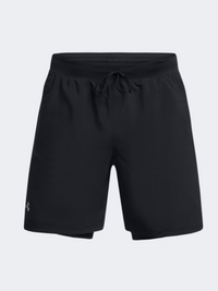 شورت جري رجالي Under Armour Launch 7 إنش 2 في 1 أسود/عاكس