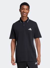بولو رجالي Adidas Essentials 3-Stripes Piqué ملابس رياضية بأكمام قصيرة أسود/أبيض