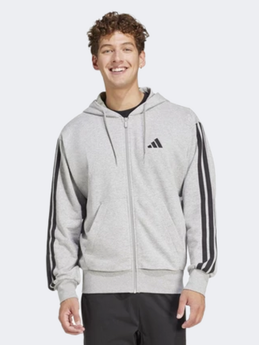 Adidas Essentials 3 Stripes French Terry Men Sportswear Hoody Medium Grey/Black