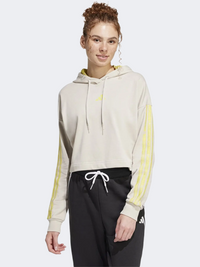 هودي رياضي نسائي بطبعة Adidas Essentials 3 Stripes Print French Terry وندر ألومينا