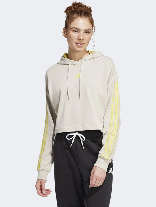 Adidas Essentials 3 Stripes Print French Terry Women Sportswear Hoody Wonder Alumina