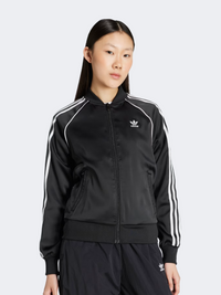 تراك توب نسائي من Adidas Originals ساتان بوليستر أسود/أبيض