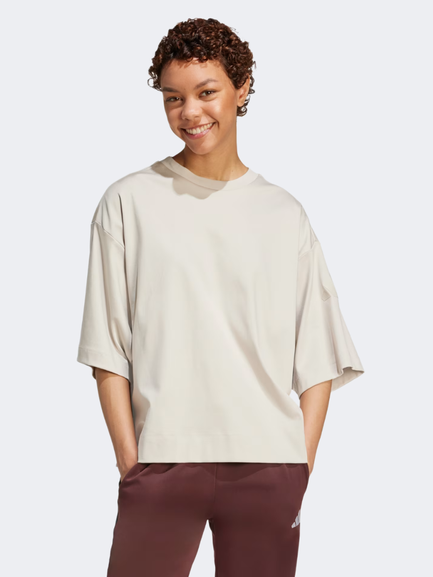 Adidas Soft Lux Loose Women Sportswear T-Shirt Beige